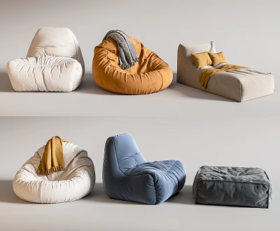 Cozy Bean Bag Chairs In Various Colors And Comfortable Styles For Living Room 3d model