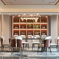 Luxurious Restaurant Interior Featuring Decorative Chandelier Wine Racks Dining Table Upholstered Chairs And Potted Plants