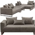 Modern Sectional Sofa In Grey With Plush Pillows And Metal Legs