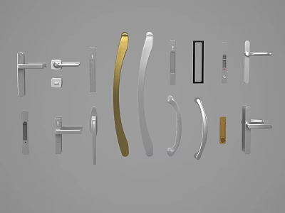 Various Modern Cabinet And Door Handles In Gold Silver Metallic Finishes 3d model