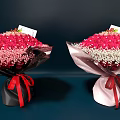 Pink Red Rose Bouquets with White Flowers in Black Pink Wraps and Red Bows