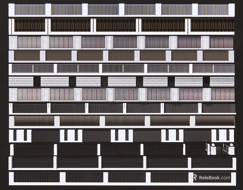 Modern Building Facade With Repeating Geometric Modules And Color Block Design 3d model 