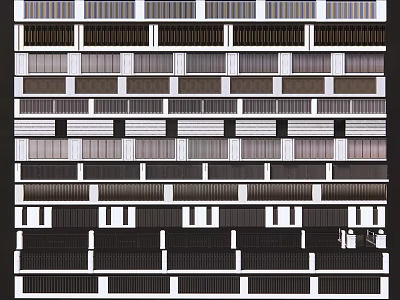 Modern Building Facade With Repeating Geometric Modules And Color Block Design 3d model