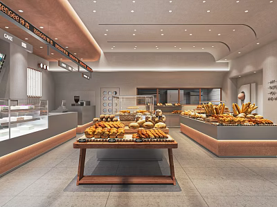 Modern Bakery Interior With Fresh Bread Displays Glass Cases And Pastry Counters 3d model