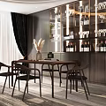 Luxury Modern Dining Room With Wooden Table Chairs And Wine Cabinet Decorations
