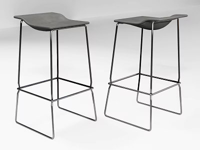 Set of Two Modern Bar Stools With Sleek Metal Frame And Dark Seats 3d model