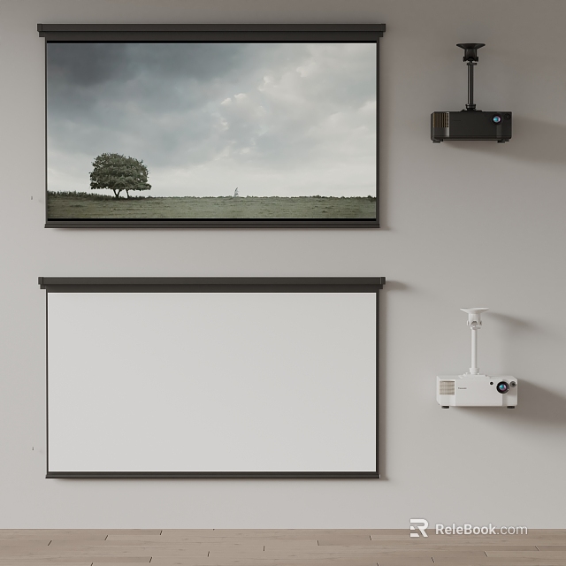 Wall Mounted Projector And White Projection Screen For Efficient Projection Monitoring 3d model 