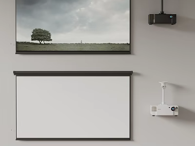 Wall Mounted Projector And White Projection Screen For Efficient Projection Monitoring 3d model
