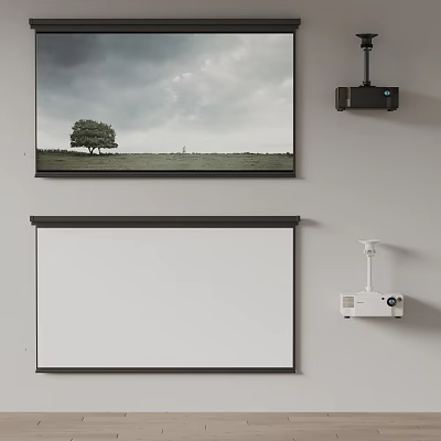 Wall Mounted Projector And White Projection Screen For Efficient Projection Monitoring 3d model