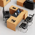 Modern Office Desk Setup With Wooden Bookshelf Black Sofa And Computer 3d model