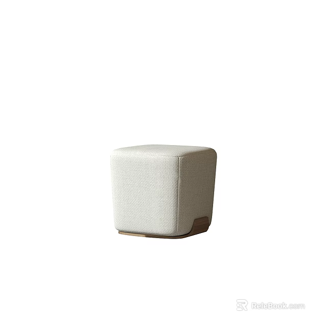 Modern Minimalist Square Stool With Light Fabric Upholstery And Wooden Base 3d model 