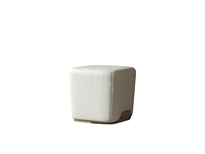 Modern Minimalist Square Stool With Light Fabric Upholstery And Wooden Base 3d model
