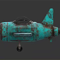 Vintage Rusted Teal Metal Airplane Model With Unique Retro Cockpit Design