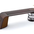 Elegant Modern Tea Table With Curved Wooden Surface And Glass Storage Shelf Design