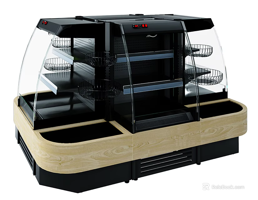 Display Shelving Unit With Transparent Glass Cover Multiple Storage Shelves And Wooden Base 3d model 
