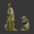 Traditional Carved Sculptures Featuring Robed Figures Ox Donkey And Gift Box