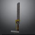 Large Metal Saw Weapon With Sharp Blade Yellow Accents Red Handle And White Base