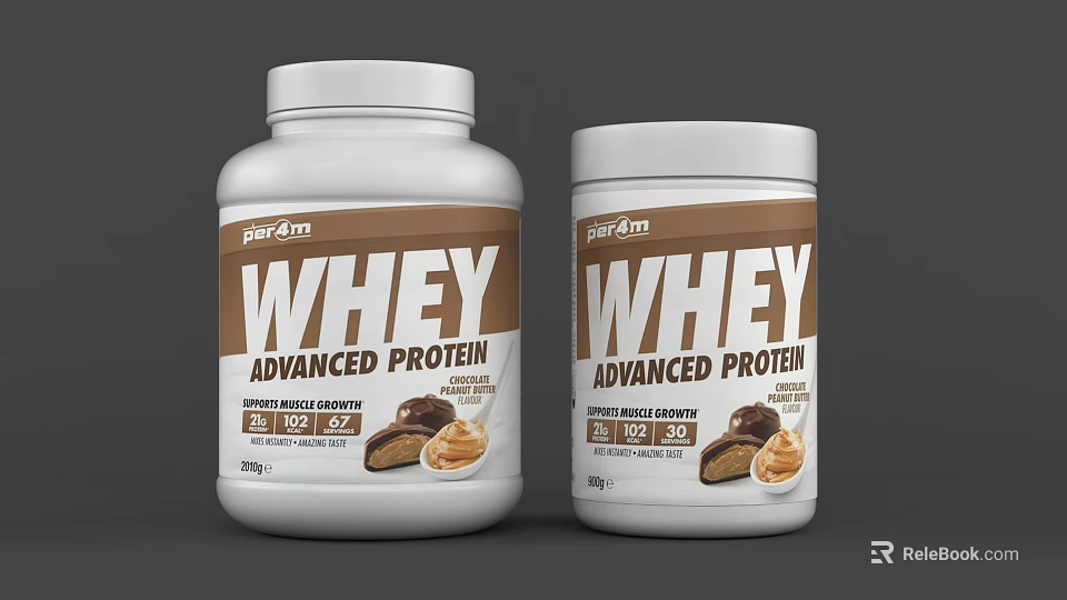 pure4m Whey Advanced Protein Powder Jars Featuring Chocolate Flavor and 25g Protein 3d model 