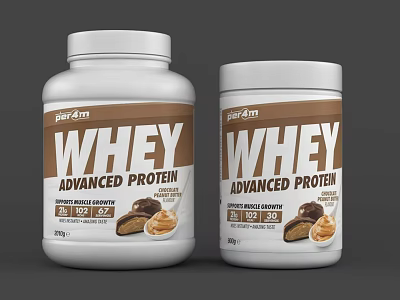 pure4m Whey Advanced Protein Powder Jars Featuring Chocolate Flavor and 25g Protein 3d model