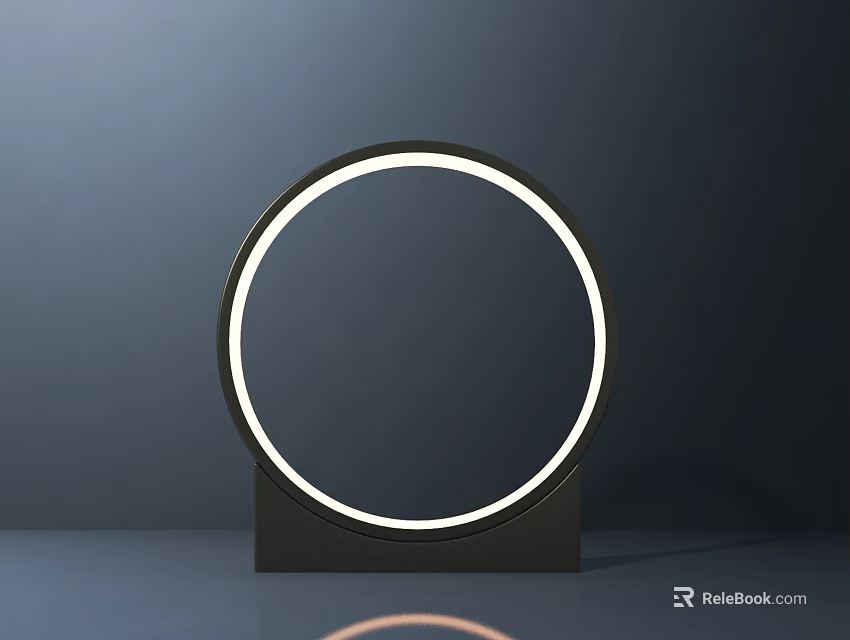 Modern Circular Illuminated Ring Table Lamp With Black Base And Sleek Design 3d model 