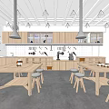Contemporary Book Art Studio Design With Wooden Worktables And Illustration Tools