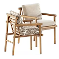Stylish Wooden Outdoor Chairs With Armrest And Comfortable Patterned Beige Cushions