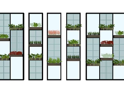 Modern partition green plant glass screen partition 3d model