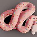 Cute Pink Donut Shaped Snake Covered With Colorful Sprinkles on Gray Background