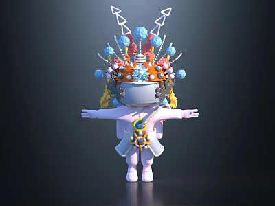 Artistic Decorative Sculpture In Standing Pose With Ornate Headpiece Colorful Geometric Elements And Flowing Garments 3d model