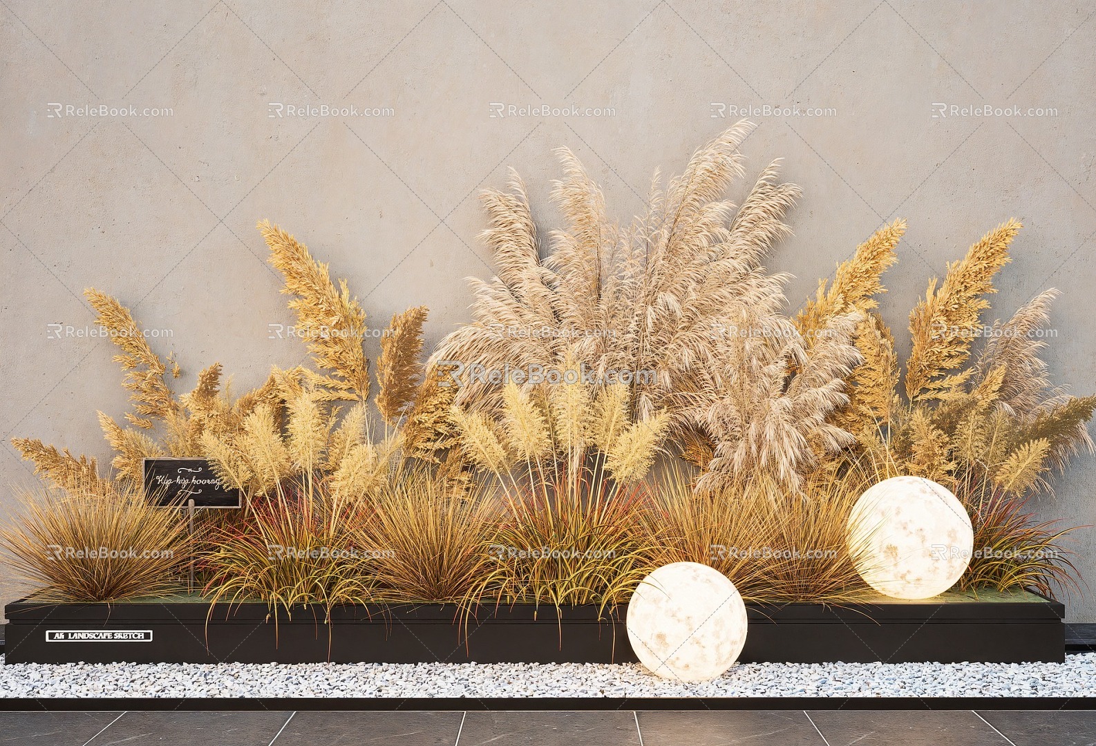 Reed Plant Landscape Sketch Wheat Ear Pennisetum Plant Combination 3d model