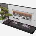 Decorative Indoor Water Fountain with Flowing Water Mountain Pattern Green Pine and Koi Fish