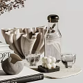 Stylish Decorative Ornament Set With Dried Flowers Glass Vases And Ceramic Pieces On Stacked Books