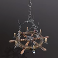 Rustic Wooden Wheel Chandelier With Metal Chain And Candle Light Design