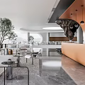 Modern Sales Office Interior Design With Reception Desk Green Plants And Pendant Lights
