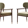 Modern Single Accent Chairs with Beige Green Upholstered Seats and Wooden Frames