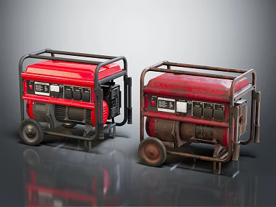 Two Red Portable Industrial Generators With Wheels Control Panels And Metal Frames 3d model