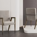 Modern Dining Chairs with Light Gray Fabric and Wooden Armrests in Minimalist Indoor Design