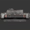 Military Armored Vehicle With Red Gray Metal Structure And Tactical Flatbed Design