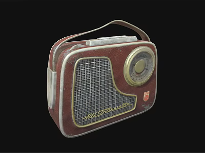 Vintage Wilderness Radio Speaker With Red Beige Grid Front And Dial Knob 3d model