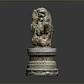 Natural Stone Sculpture Placed On Intricately Carved Multi Layered Base