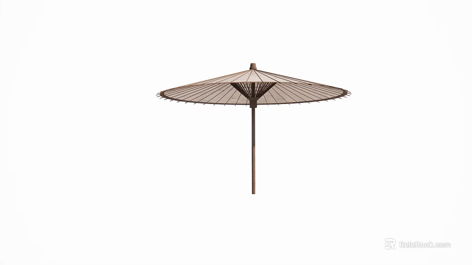 Traditional Japanese Umbrella With Brown Striped Canopy And Wooden Handle For Daily Use 3d model 