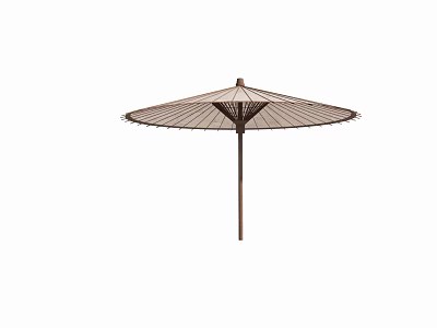 Traditional Japanese Umbrella With Brown Striped Canopy And Wooden Handle For Daily Use 3d model