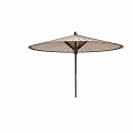 Traditional Japanese Umbrella With Brown Striped Canopy And Wooden Handle For Daily Use