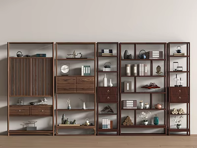 Chinese Style Wooden Antique Display Shelf With Decorative Items Books Vases And Ornaments 3d model