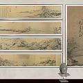 Traditional Chinese Landscape Paintings Hanging on Wall With Buddha Head Statue Decoration
