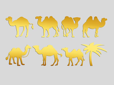 Golden Reptile Silhouettes With Multiple Lizards And Palm Tree Design Elements 3d model