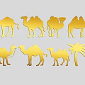 Golden Reptile Silhouettes With Multiple Lizards And Palm Tree Design Elements 3d model