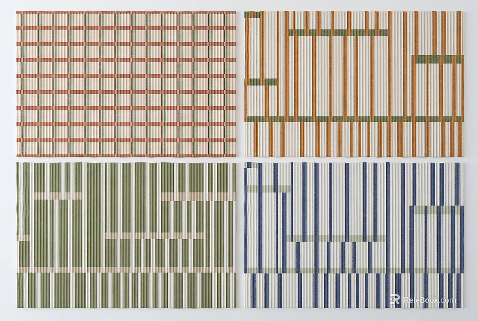 Square Rugs With Various Geometric Patterns Colorful Stripes And Grid Designs 3d model 