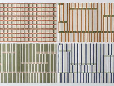 Square Rugs With Various Geometric Patterns Colorful Stripes And Grid Designs 3d model