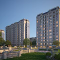 Elegant High Rise Residential Building With Modern Exterior And Surrounding Greenery Lawns Trees